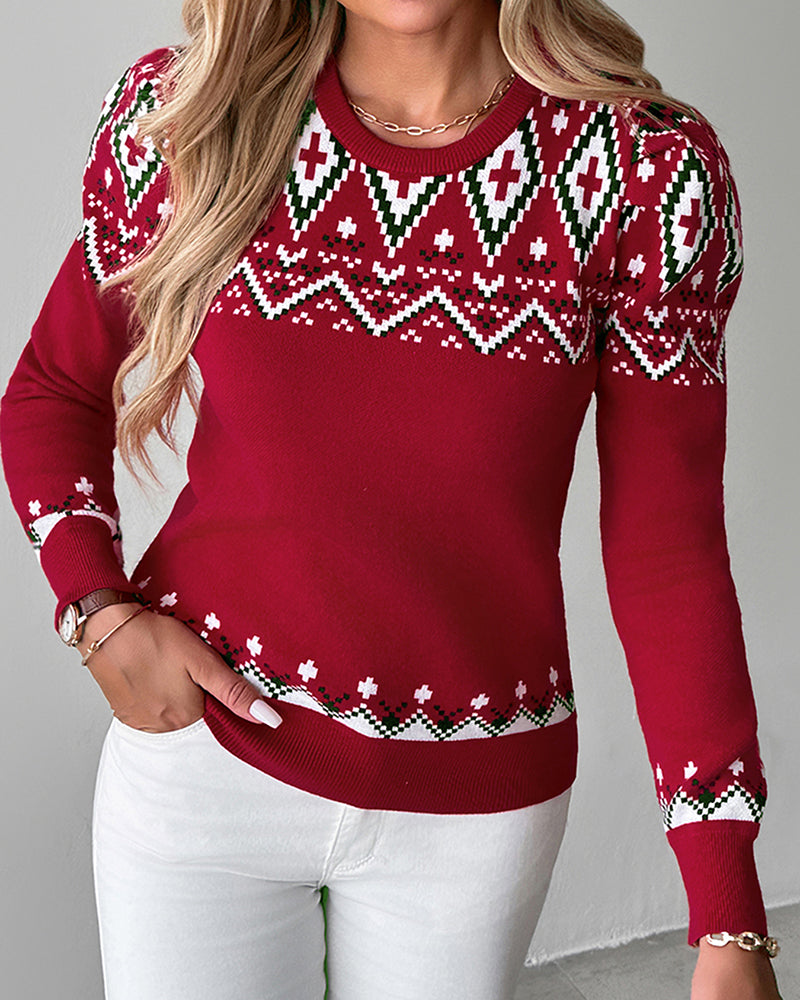 Christmas Aztec Geometric Pattern Knit Sweater