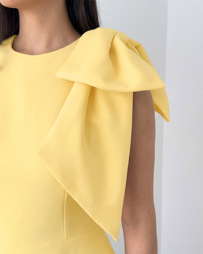 Women's Bowknot A Line Midi Dress Sleeveless Crewneck High Waist Party Dress Elegant Evening Gown