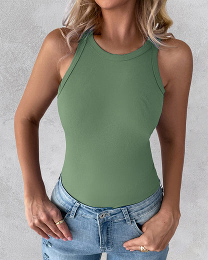 3 Pack Knit Round Neck Thick Strap Racerback Tank Tops(Without Pads)