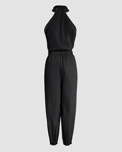 2 Pieces Outfits Sleeveless High Neck Cargo Pockets Design Top And Casual Cuffed Long Pants Set