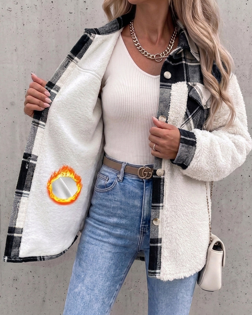 Veste polaire à carreaux pour femmes, veste décontractée à manches longues boutonnée en fausse peau de mouton