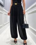 Women's Summer Sheer Lantern Pants High Waisted Flowy Chiffon Trousers with Built-in Shorts