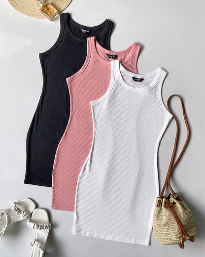 Scoop Neck Sleeveless Tank Dress Minimalist Ribbed Bodycon Dress