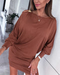 Women's Hollow-out Gigot Sleeve Mini Dress Ruched Bodycon Casual Dress