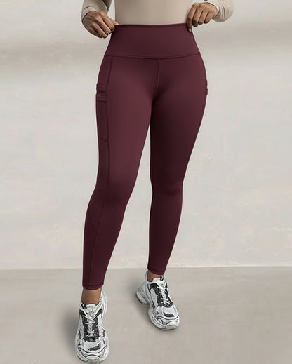 Winter Warm High Waisted Workout Athletic Leggings Tummy Control Butt Lifting Ultra Soft Thermal Lined Yoga Pants Women's Sportswear with Stacked Slit Pockets On Side