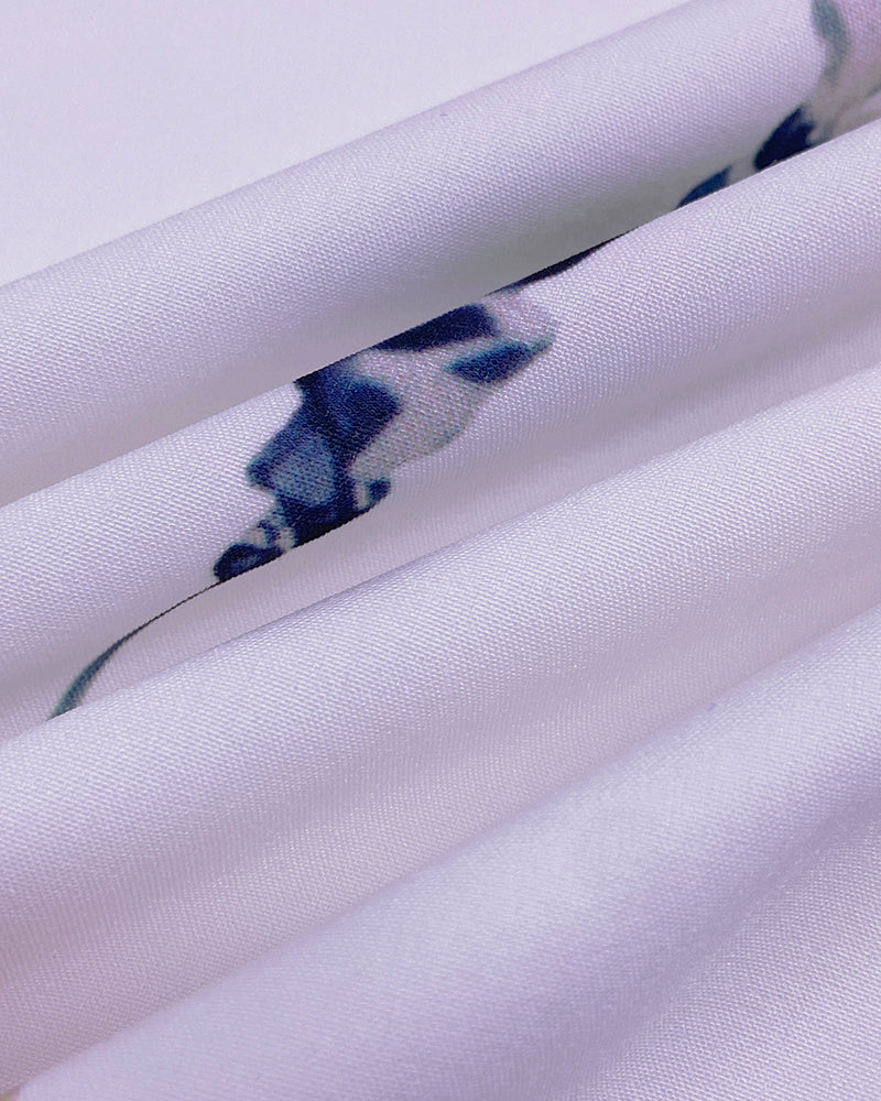 Floral Print Deep V-Neck Lantern Sleeve Casual Contrast Lace Tied Detail Blouse