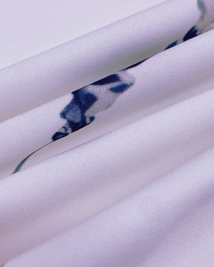 Floral Print Deep V-Neck Lantern Sleeve Casual Contrast Lace Tied Detail Blouse