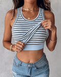 Women's Striped Racerback Tank Top Slim Fit Ribbed Sleeveless Top with Built in Bra