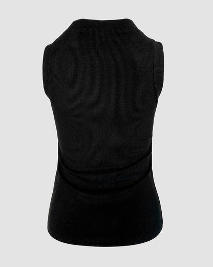 Ärmelloses T-Shirt mit Strass-Dekor, O-Ausschnitt, schmal geschnittenes, geripptes Tanktop