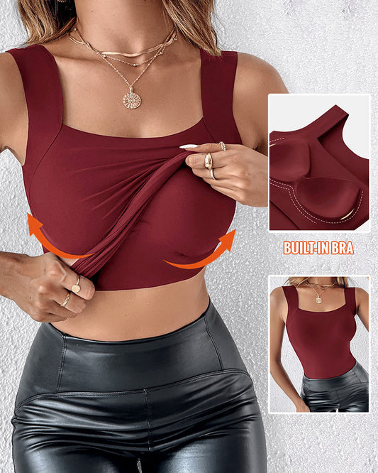 Ärmelloses Tanktop mit U-Ausschnitt, nahtlosem, schmalem Layering-Top und integriertem BH