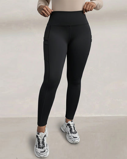Winter Warm High Waisted Workout Athletic Leggings Tummy Control Butt Lifting Ultra Soft Thermal Lined Yoga Pants Women's Sportswear with Stacked Slit Pockets On Side