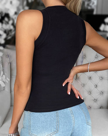 Contrast Sequin Leopard Pattern O Neck Sleeveless Tank Tops Slim Fitted Shirt