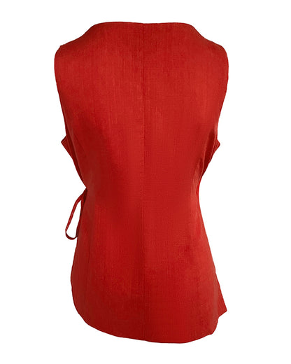 2 Pieces Outfit Plain Wrap V Neck Criss Cross Tied Detail Linen Top and Casual Pockets Patch Shorts Set