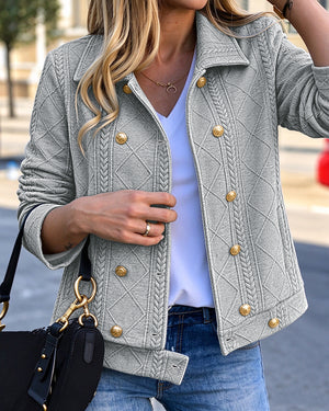 Women's Vintage Textured Argyle Lapel Double-Breasted Crop Jacket