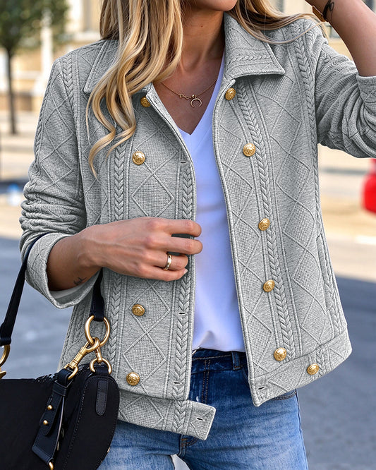 Zweireihige Crop-Jacke mit strukturiertem Argyle-Revers für Damen im Vintage-Stil