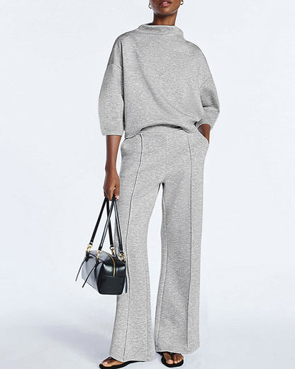 Women's 2 Piece Sweatsuit Set Mock Neck Zip Sweatshirt and High Waisted Straight Leg Sweatpants Casual Loungewear