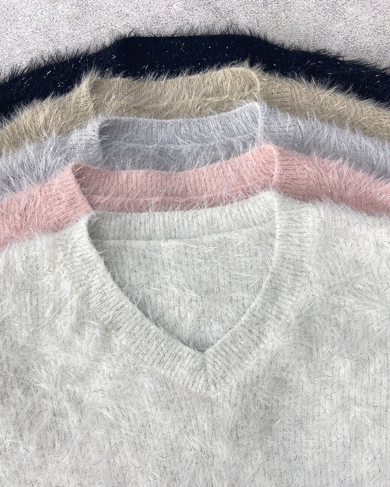 V-Neck Long Sleeve Sweater Fringe Pullover Casual Tassel Fall Winter Top