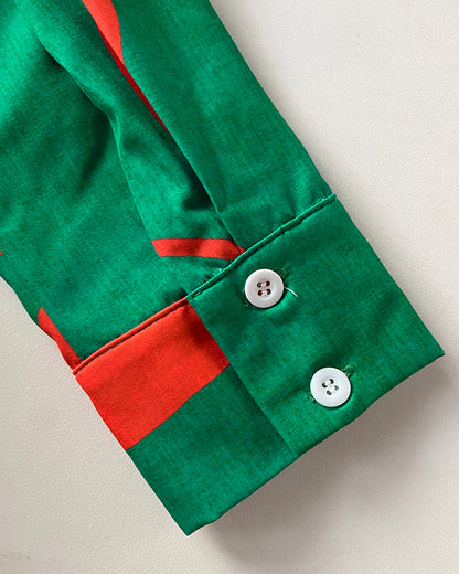 Abstract Print Turn-down Collar Tied Detail Ruched Dress Casual Wrap Front Vacation Dress