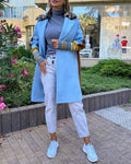 Color Block Long Trench Coat Single Breasted Detachable Fuzzy Leopard Pattern Lapel Overcoat