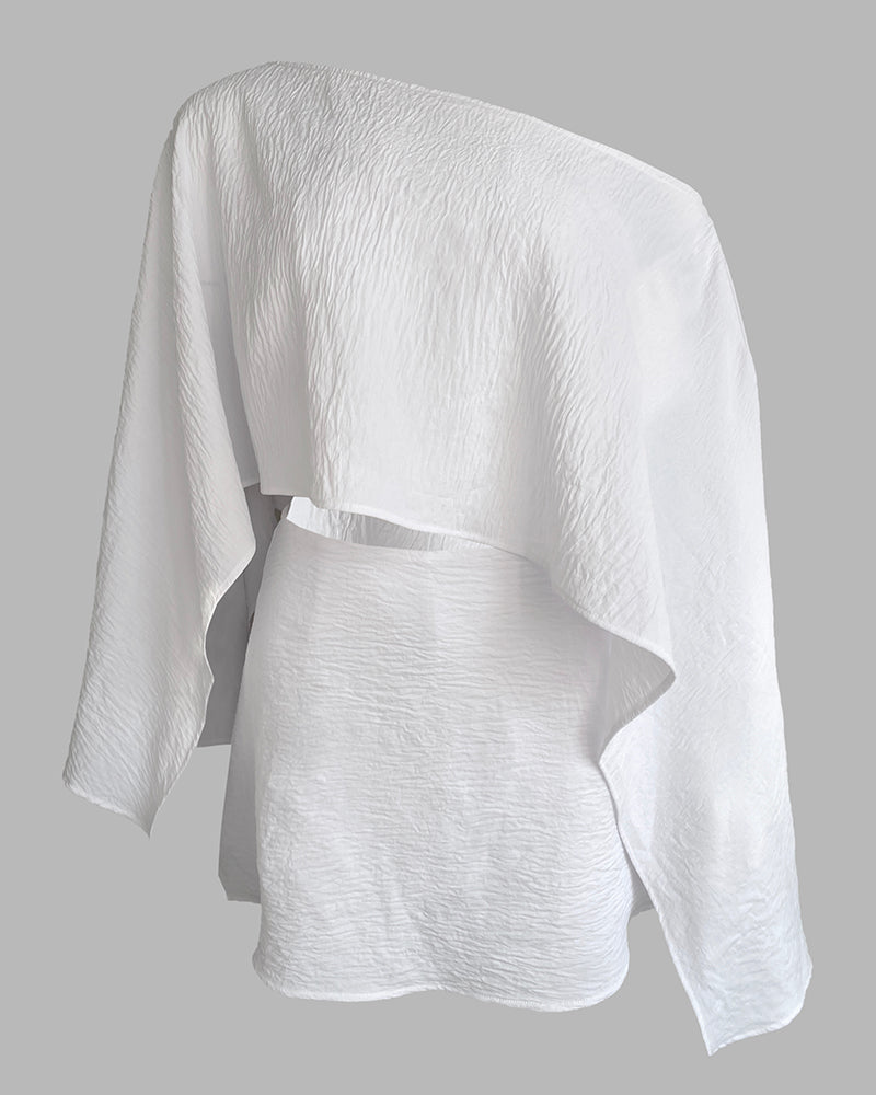 3 Pieces Outfit Solid Off Shoulder Split Sleeve Convertible Crop Top and Casual Elastic Waist Skorts Set With Bandeau(Without Belt)