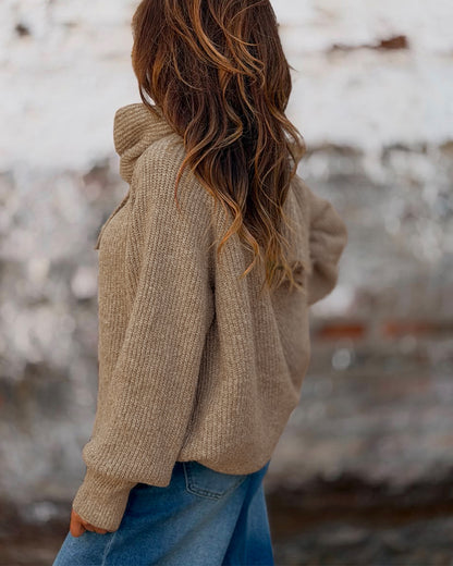 Women's Wrap-Style Cowl Collar Knit Sweater Casual Pullover