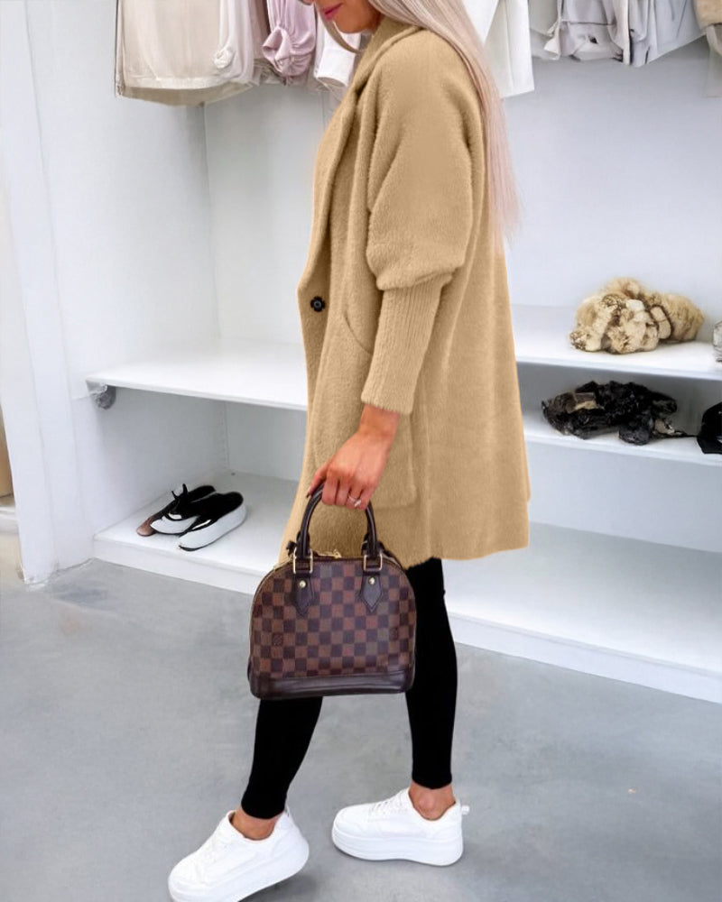 Turn-down Collar Long Sleeve Casual Button Coat with Pockets