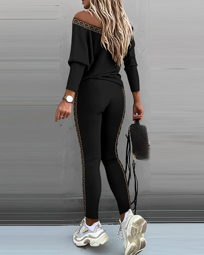 Geo Tape Patch Gigot Sleeve Top & Pants Set