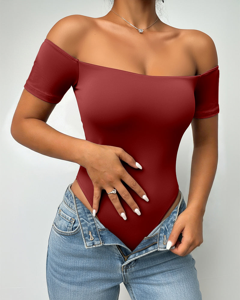 Off Shoulder Short Sleeve Minimalist Slim Fit Bodysuit