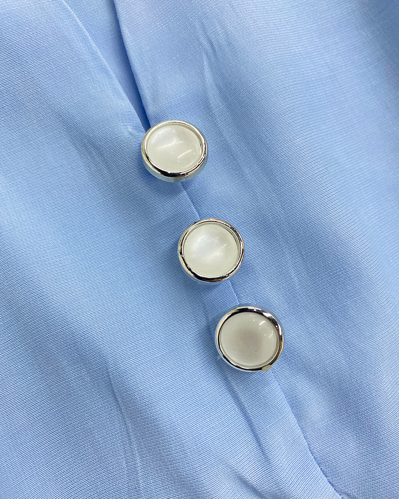 2 Pieces V Neck Button Decor Bell Sleeve Top and Casual Drawstring Stechy Waist Shorts Set