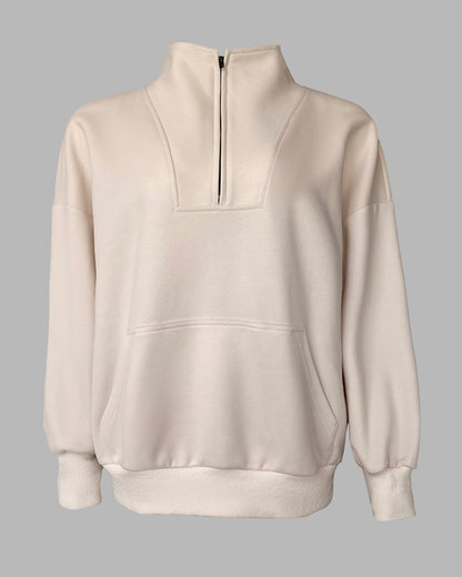 High Neck Half Zip Long Sleeve Kangaroo Pocket Sweatshirt Casual Drop Shoulder Top