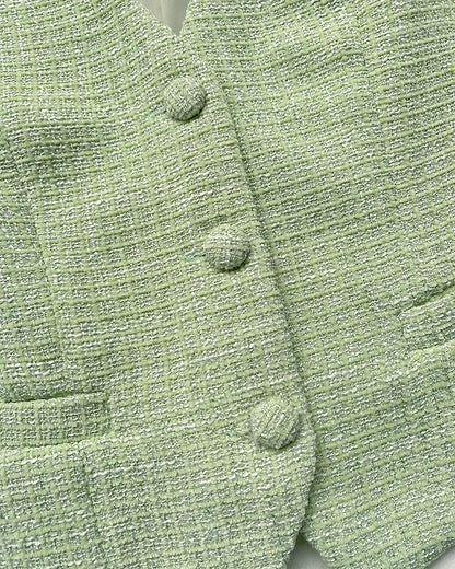 2 Pieces Outfit Tweed Shoulder 3D Flower Decor Sleeveless Vest and Casual Shorts Set