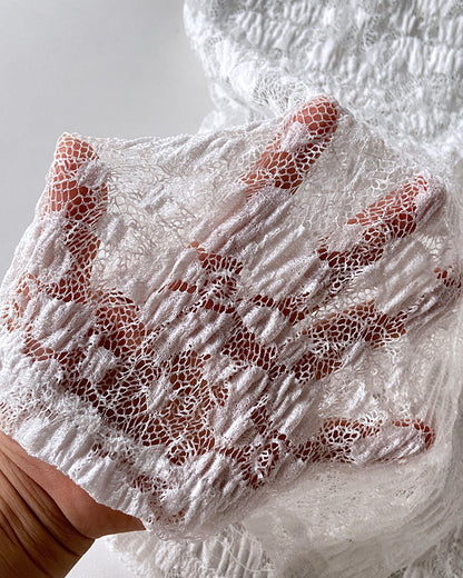 2 Pieces Outfit Turn-down Collar Lantern Sleeve Button Front Sheer Top and Elastic Waist Double Layer Ruffle Hem Skirt Set Casual Jacquard Floral Lace Skort Set