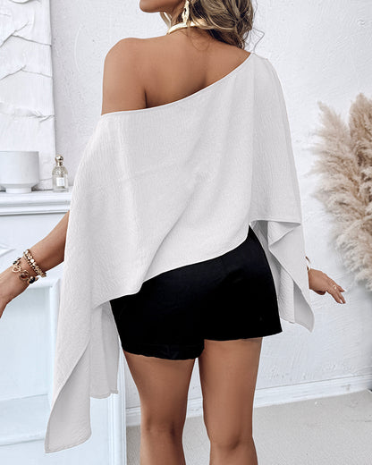 Solid Color Off Shoulder Split Sleeve Versatile Crop Blouse with Elastic Hem Bandeau Top
