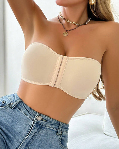 Front Closure Strapless Bandeau Bralette Non-Slip Padded Tube Top Bras