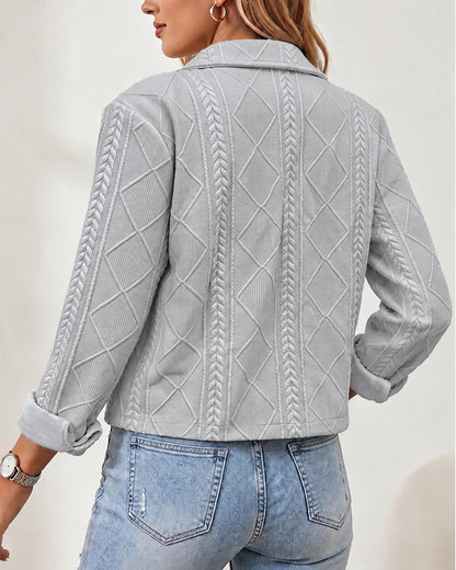 Women's Argyle Embossed Lapel Single Breasted Crop Coat