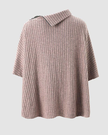 Women's 2 Piece Ribbed Knit Set Asymmetrical Zipper Turtleneck Batwing Sleeve Top and Pants Casual Loungewear