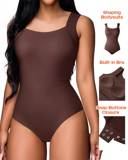 Chicme Contourx U Neck Shapewear Built In Bra Sleeveless High Strechy Slim Fit Tank Bodysuits