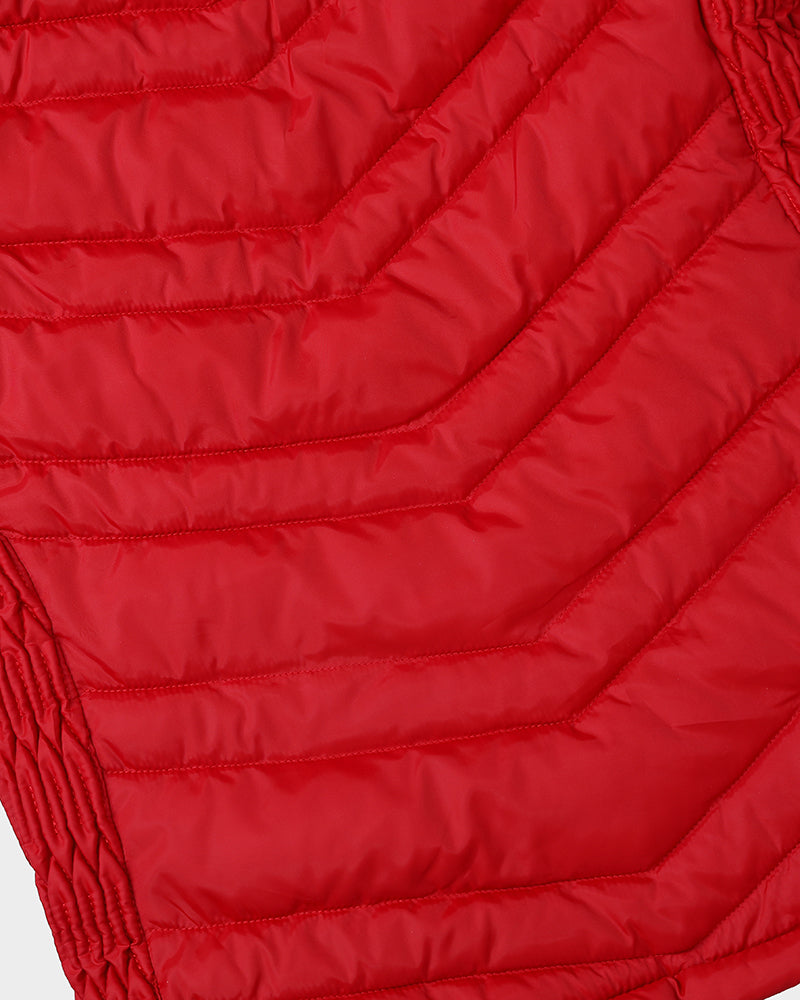 Zipper Pocket Design Shirred Fuzzy Trim Fleece Lined Hooded Puffer Jacket