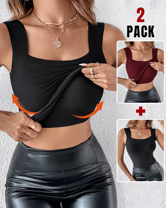 Chicme Contourx 2-teiliges U-Ausschnitt-Shapewear-Unterhemd mit integriertem BH und hohem, dehnbarem, ärmellosem Slim-Fit-Oberteil