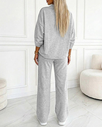 Women's 2 Piece Sweatsuit Set Mock Neck Zip Sweatshirt and High Waisted Straight Leg Sweatpants Casual Loungewear