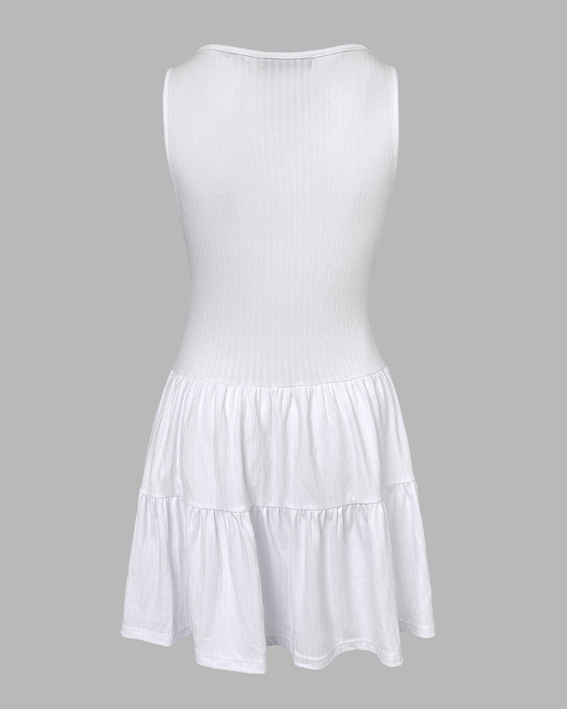 V-Neck Sleeveless Lace Patchwork A Line Dress