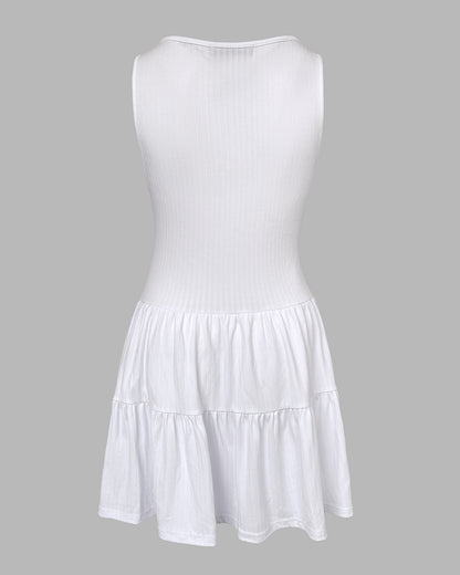 V-Neck Sleeveless Lace Patchwork A Line Dress