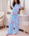 Pink Leopard Print Wide Leg Pajamas Set