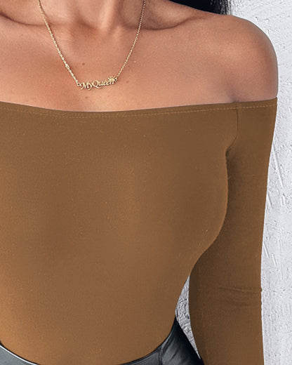Off Shoulder Long Sleeve Skinny Casual Top