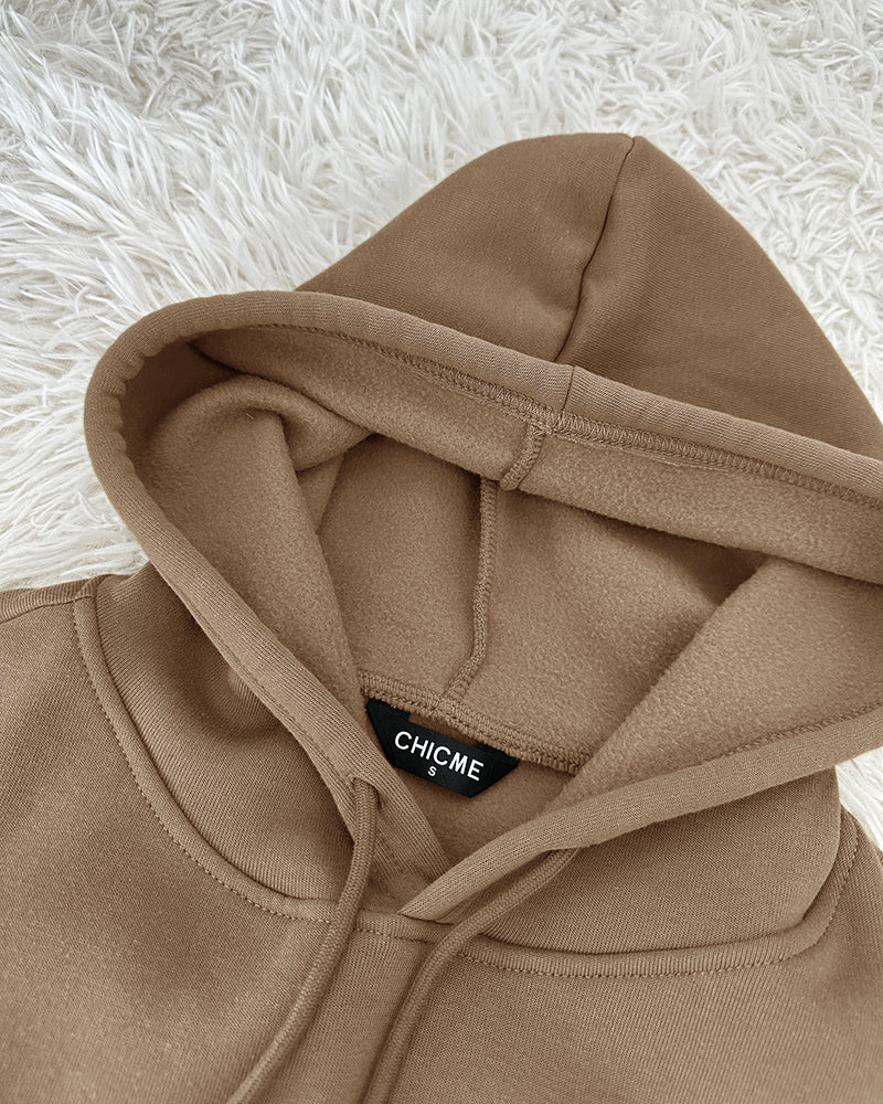 2 Pieces Outfit Kangaroo Pocket Thermal Lined Drawstring Hoodie Sweatshirt and Casual Elastic Waist Cinched Ribbed Cuffs Sporty Sweatpants Set