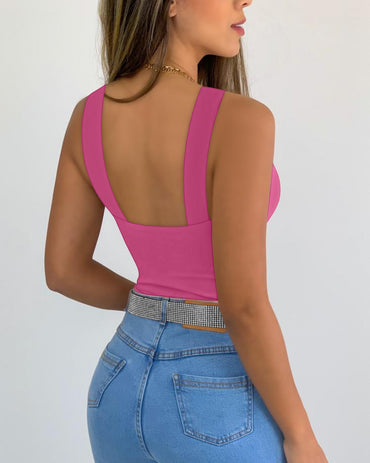 Rhinestone Halter Sleeveless Slim Fit Tank Ruched Casual Top