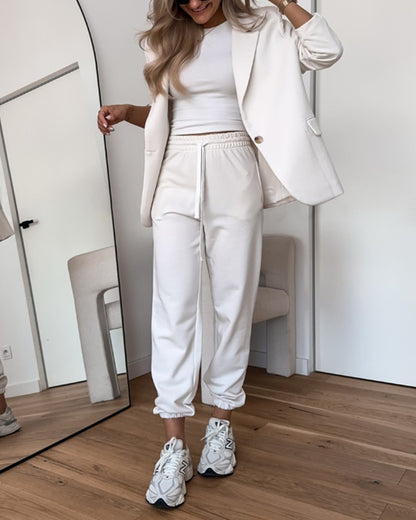 Shawl Collar Long Sleeve Blazer and Drawstring Pants Set