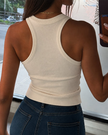 Women's Pearls Rhinestone Knit Racerback Tank Top Ribbed Crewneck Sleeveless Top