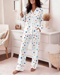 Women's Colorful Heart Print 2 Piece Pajama Set Long Sleeve Button Down Top and High Waisted Pants Casual Lounge Sets