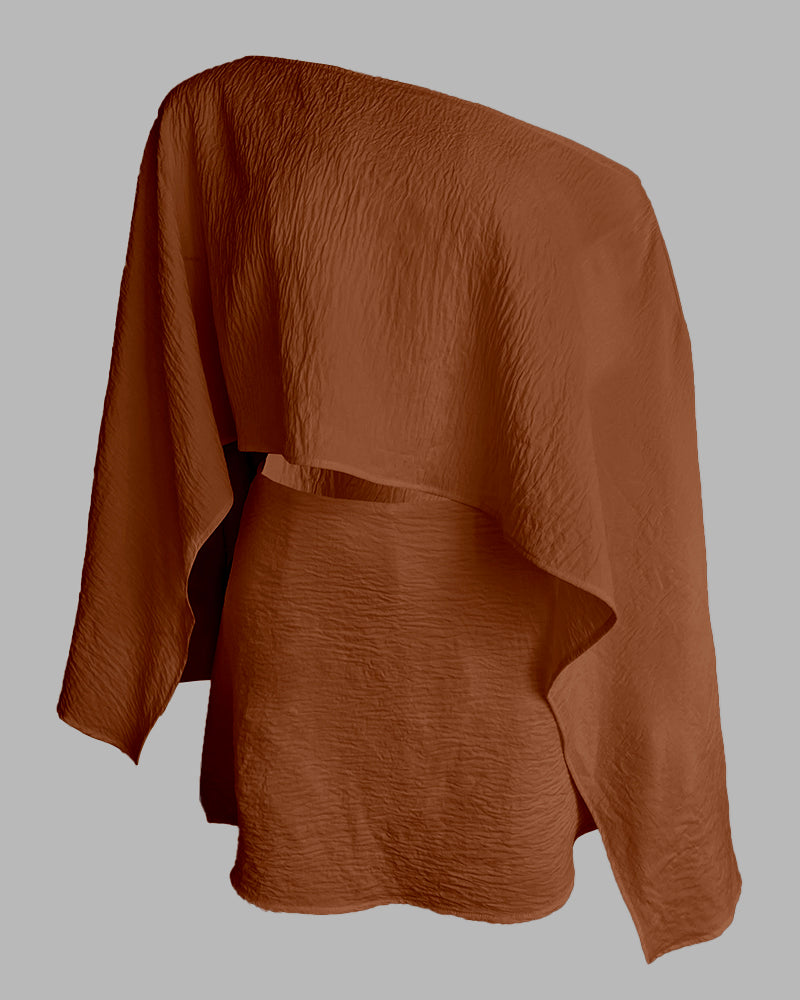 3 Pieces Outfit Solid Off Shoulder Split Sleeve Convertible Crop Top and Casual Elastic Waist Skorts Set With Bandeau(Without Belt)